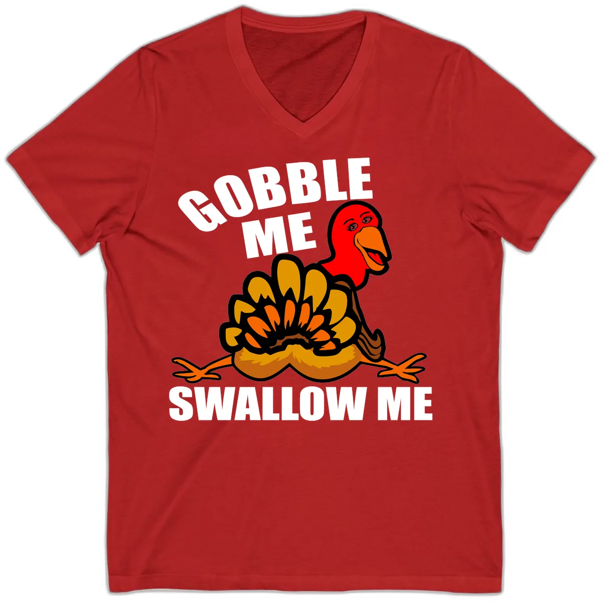 Gobble Me Swallow Me Turkey V-Neck in Red